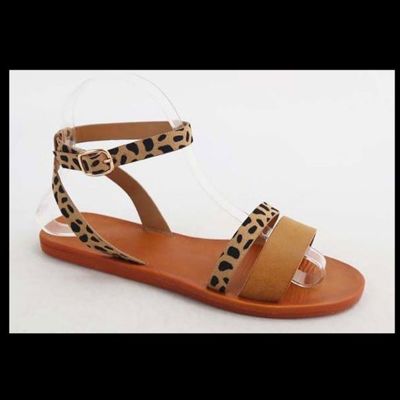 Tan Leopard Double Strap adjustable sandal MD84 - Picture 4 of 9